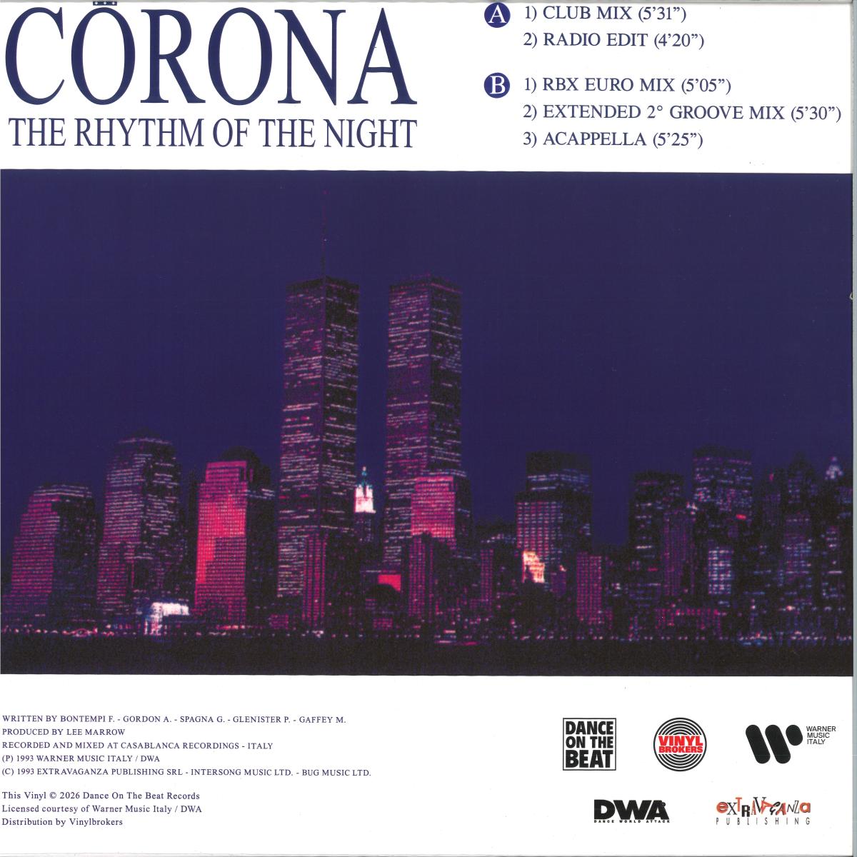 Corona  - The Rhythm Of The Night - 180 Gram Clear Blue Vinyl 12"