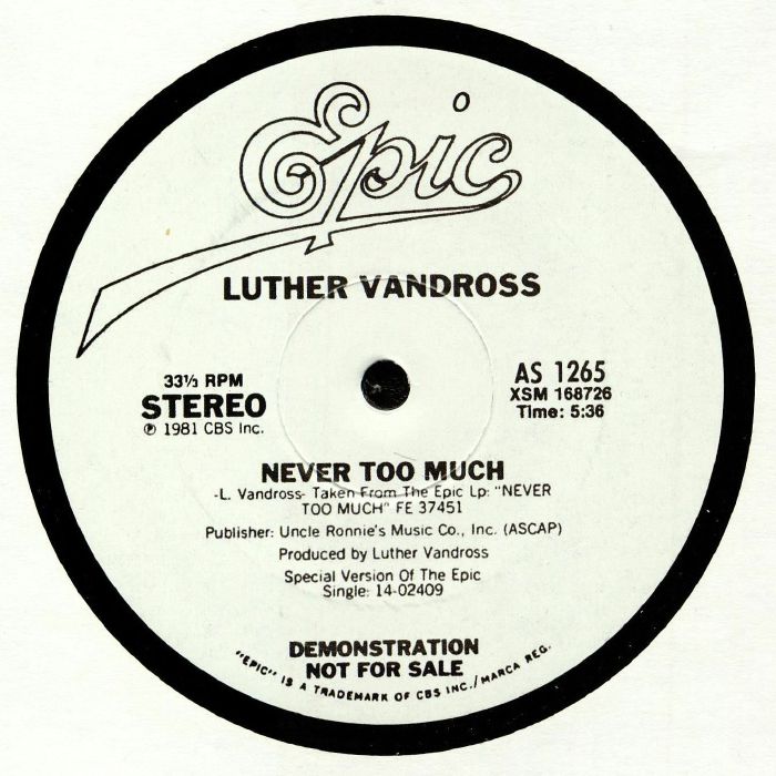 Luther VANDROSS  - Never Too Much - Coloured Vinyl Re-Issue 12"