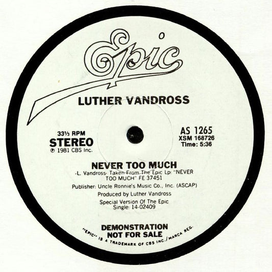 Luther VANDROSS  - Never Too Much - Coloured Vinyl Re-Issue 12"
