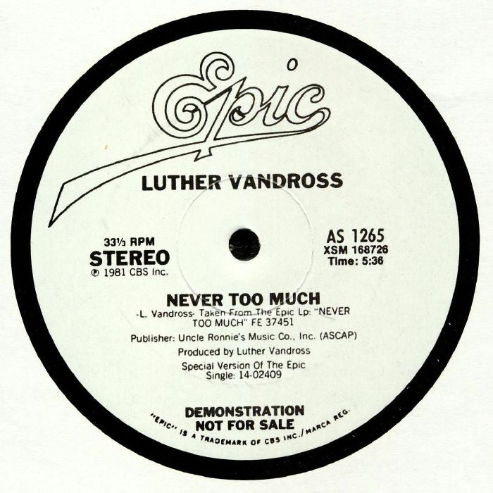 Luther VANDROSS  - Never Too Much - Coloured Vinyl Re-Issue 12"
